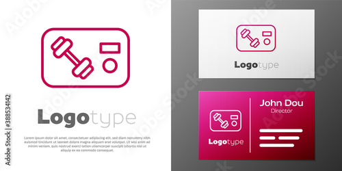 Logotype line Fitness club, gym card icon isolated on white background. Logo design template element. Vector.