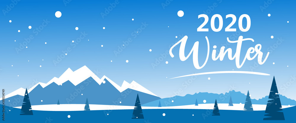 2020 winter with typography style and winter scenery background with snowflakes, lights, stars. Merry Christmas. Vector Illustration 2020 winter with typography style and winter scenery background with snowflakes, lights, stars. Merry Christmas. Vector Illustration