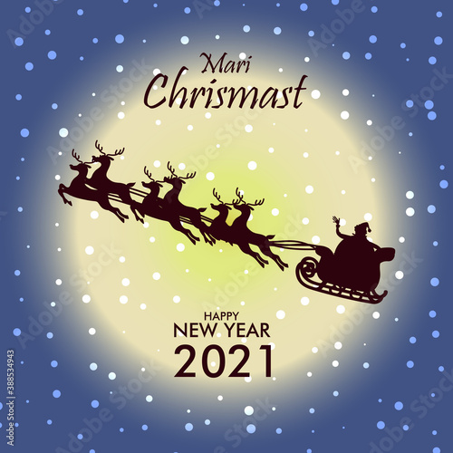 christmas and new year greeting banner complemented with santa clas train silhouette and snowfall vector shape
