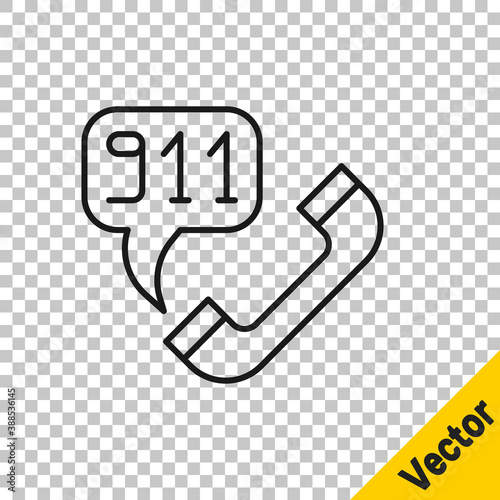 Black line Telephone with emergency call 911 icon isolated on transparent background. Police, ambulance, fire department, call, phone. Vector.