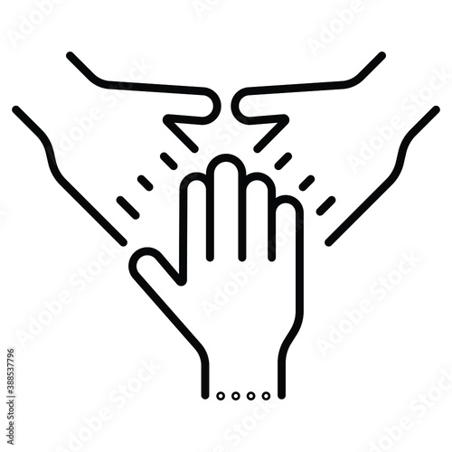 three hands support each other, concept of teamwork, icon vector