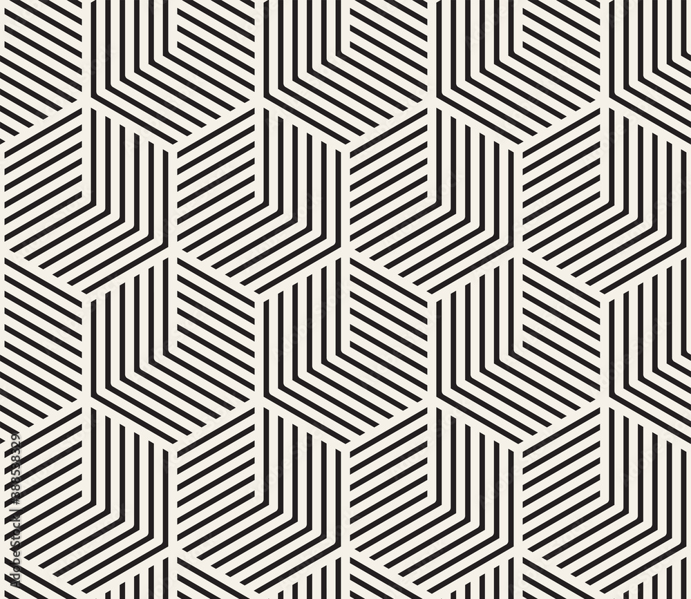 Vector seamless pattern. Repeating geometric black and white lines. Abstract hexagonal lattice background design. Vector seamless pattern. Repeating geometric black and white lines. Abstract hexagonal lattice background design.