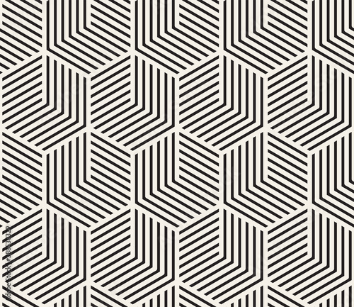 Vector seamless pattern. Repeating geometric black and white lines. Abstract hexagonal lattice background design.