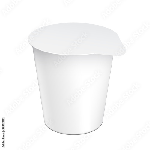 Realistic White Mock up blank plastic container for yogurt, jams and other products. © Happy Man