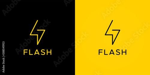 Flash Icon Initial Letter S Electricity Logo. Black and Yellow  Geometric Shape Linear Style isolated on Double Background. For Business and Technology Logos. Flat Vector Logo Design Template Element.