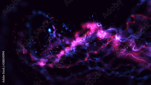 Glowing wavy lines and light traces. Colourful abstract background for modern presentation and web design