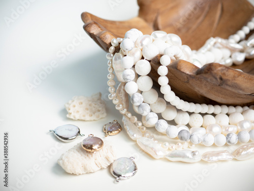 Beads from semi-precious stones, pearls and mother-of-pearl photo