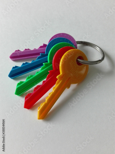 Keychain with five differently colored keys