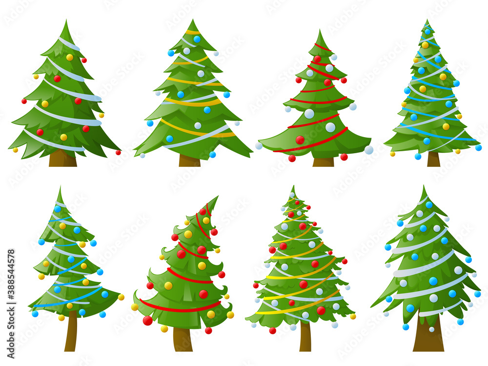 Set of Christmas trees with garlands
