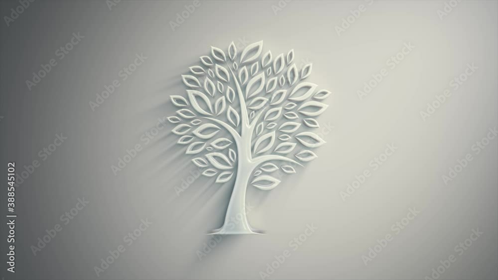 Abstract Tree Icon Silhouette Reveal Animation/ 4k animation of an abstract minimal icon tree silhouette animation background