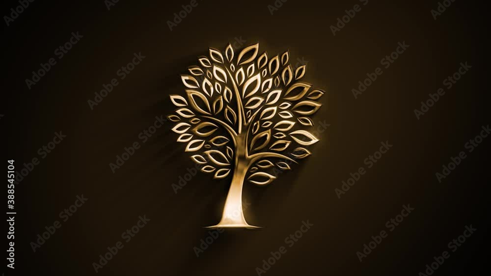 Abstract Tree Icon Silhouette Reveal Animation/ 4k animation of an abstract minimal icon tree silhouette animation background