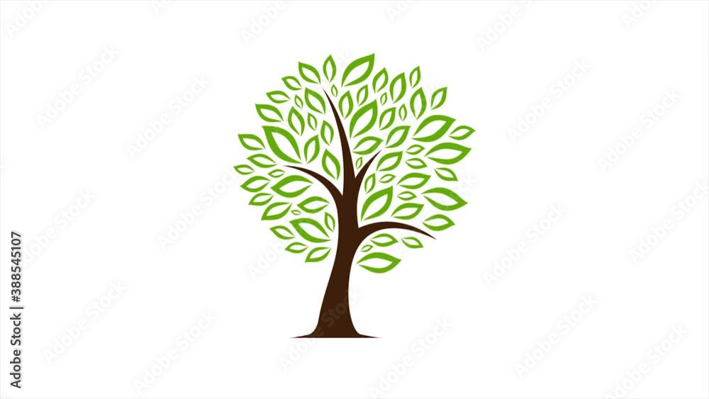 Abstract Tree Icon Silhouette Reveal Animation/ 4k animation of an abstract minimal icon tree silhouette animation background