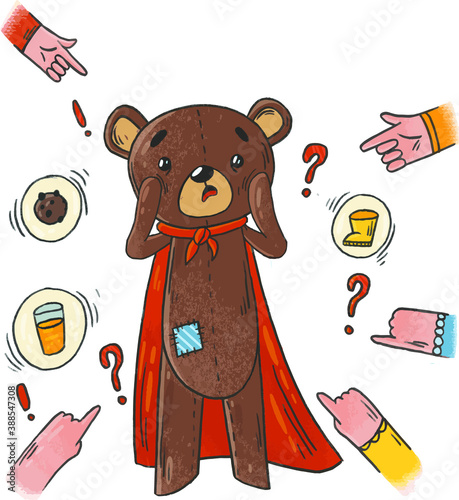isolated vector Teddy Bear Scared illustration hands pointing blaming
