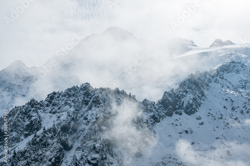 mistic winter landscape in first snow in Vallée du Trient, Valais
