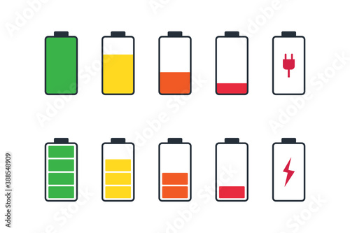 Battery icon set. Different level of accumulator charge. icon for mobile app interface.