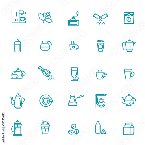 Coffee and milk line vector icon set. Drink