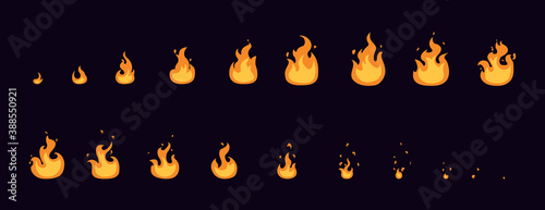 Fire Flame animation. Sheet of fire, torch, campfire for ui games, cartoons, videos. Vector illustration