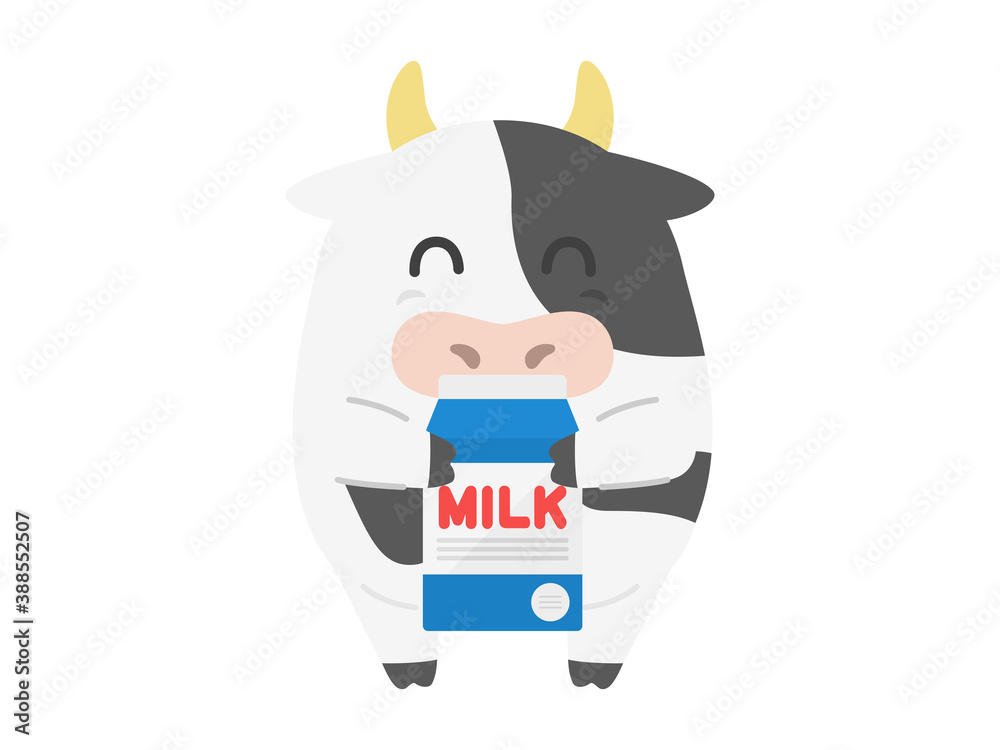 牛乳パックを持った牛のキャラクターのイラスト