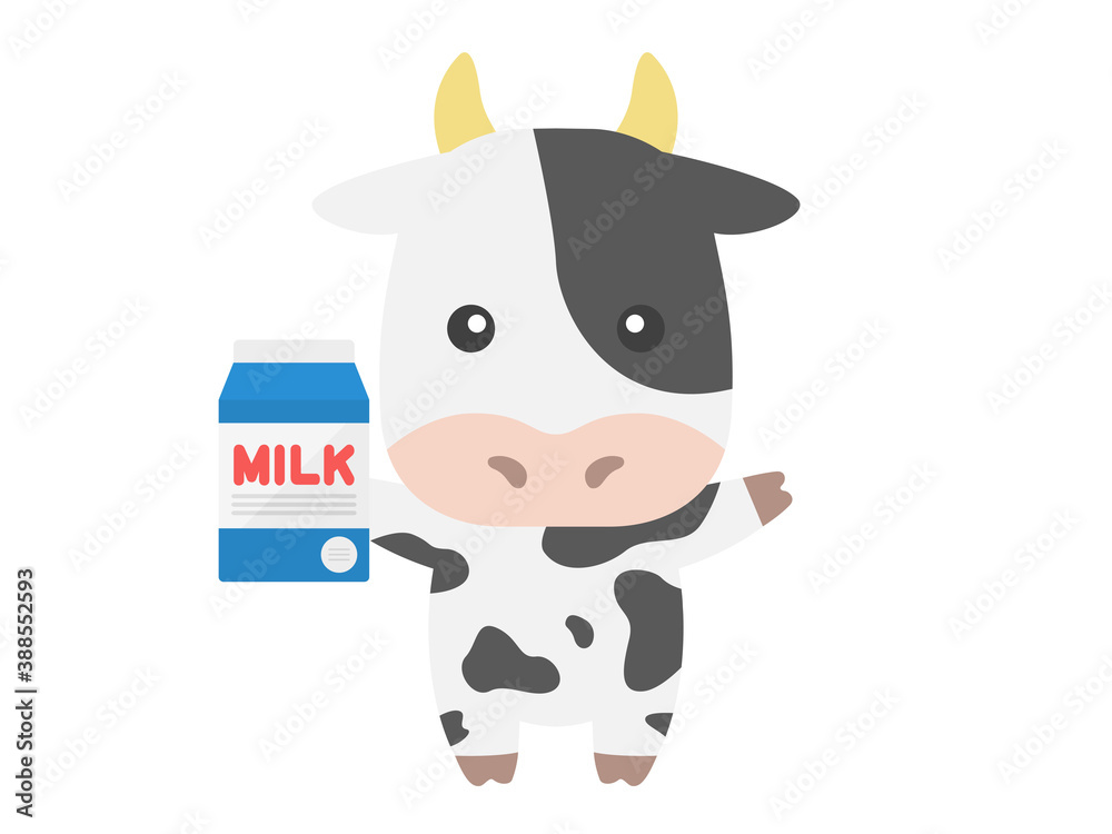 牛乳パックを持った牛のキャラクターのイラスト Stock Vector Adobe Stock
