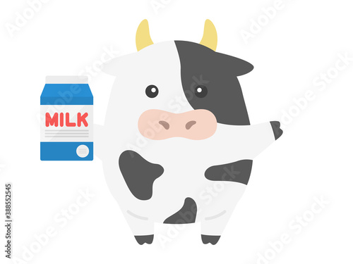 牛乳パックを持った牛のキャラクターのイラスト