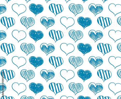 vector seamless pattern of hand-drawn blue hearts