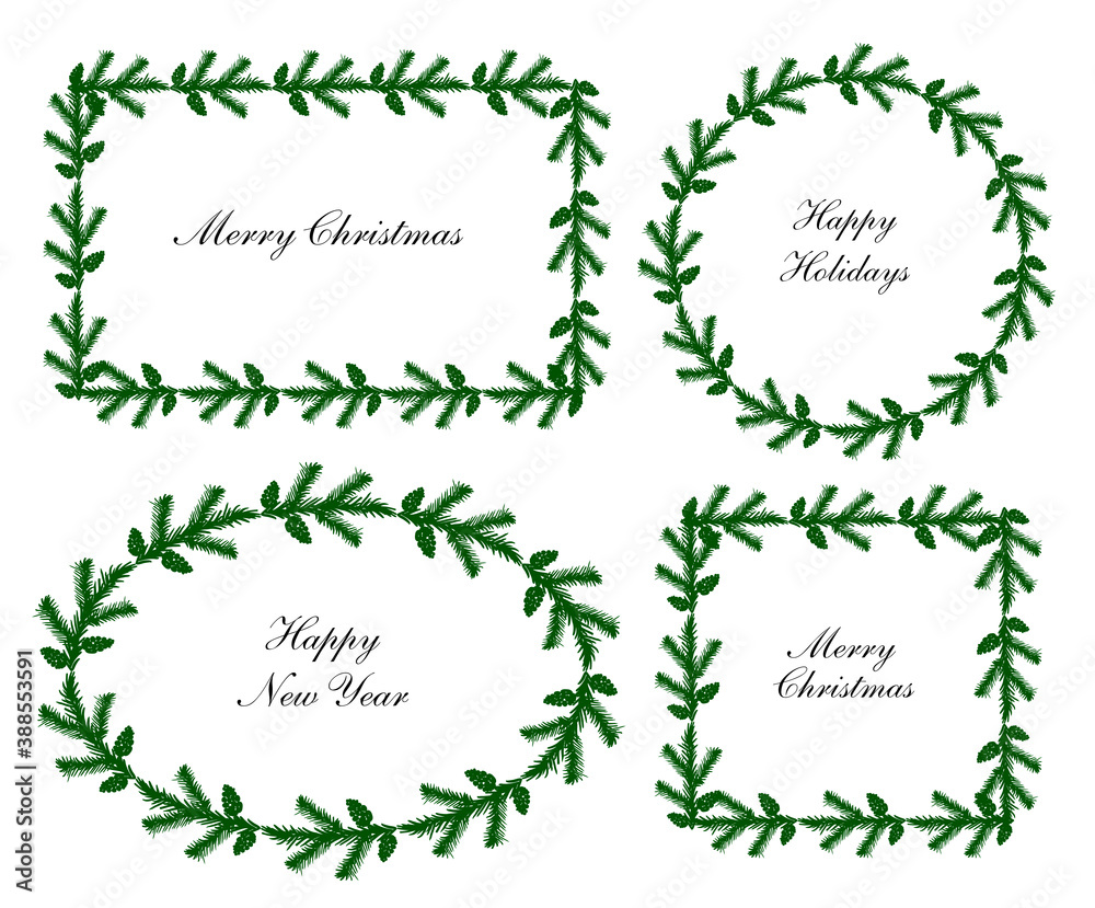 Christmas fir wreath frames set different shapes