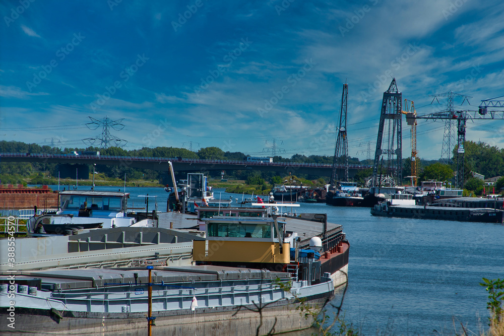 scene with boats on the Maas in Maasbracht, photo made in october 2020