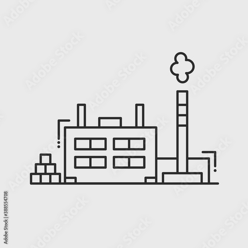 Factory icon. Industrial building isolated on white background. Design element for poster, label, brochure. Vector illustration.