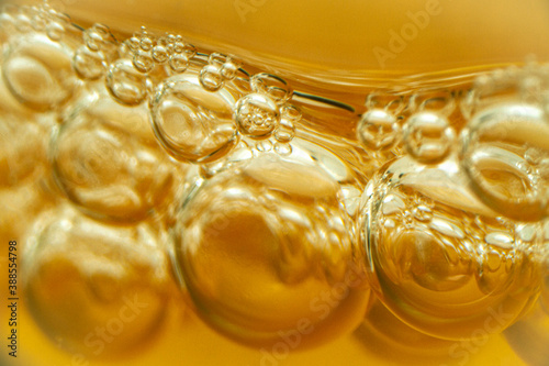 Close-up bubbles on the surface of kombucha vinegar