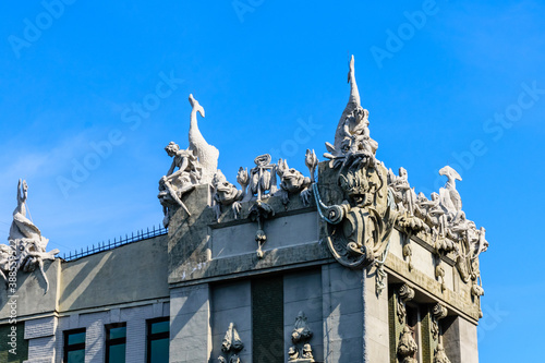 House with chimeras in Kiev, Ukraine. Art Nouveau building with sculptures of the mythical animals was created by architect Vladislav Gorodetsky between 1901 and 1903. photo