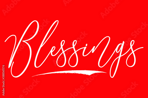 Blessings Cursive Calligraphy Typography White Color Text On Red Background
