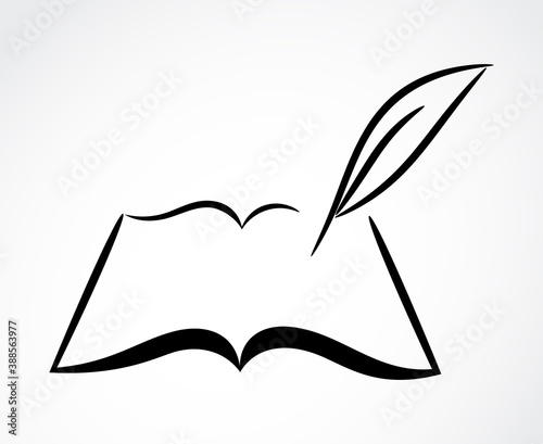 Contour symbol of opened book and pen