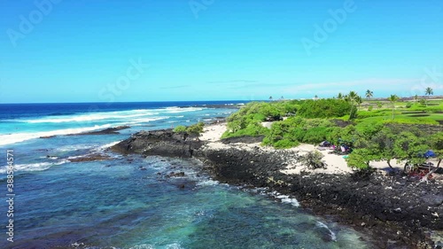 Flying Over Pine Trees Beach or Kohanaiki Beach Park in Hawaii, AERIAL photo