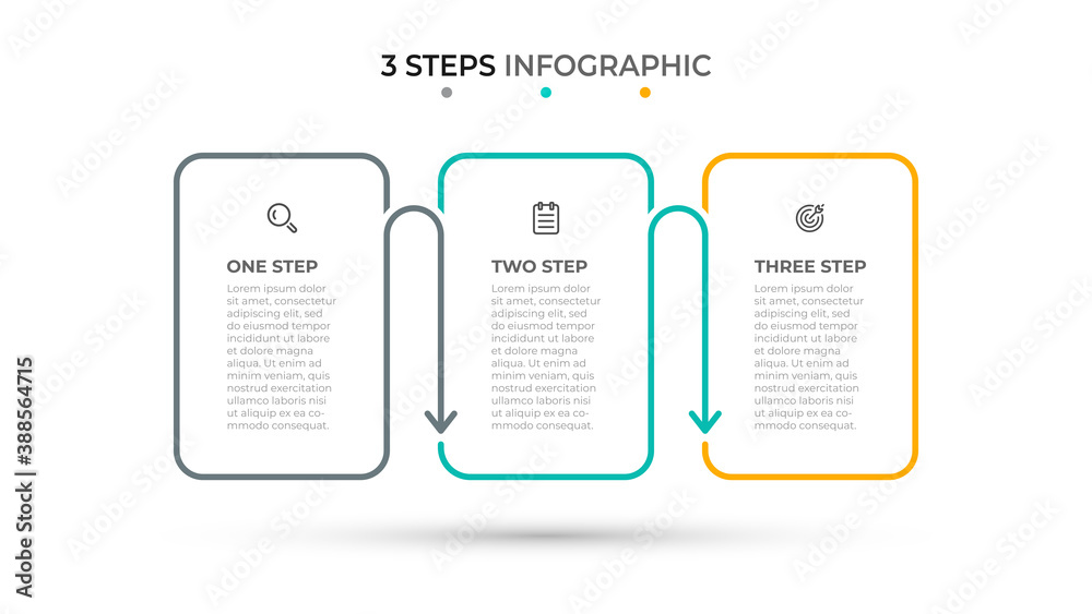 Business infographic thin line process with arrows template and 3 options or steps. Vector illustration.