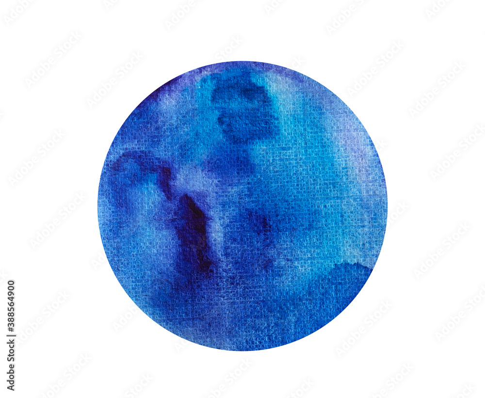 Dark Blue watercolor circle on white background, hand drawn painting ...