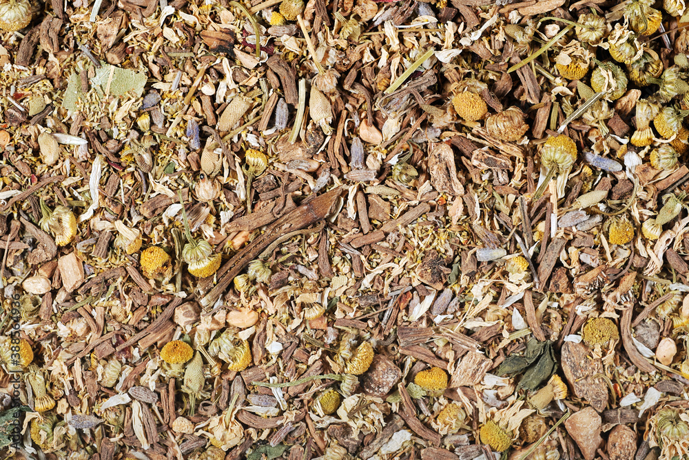 dry chamomile tea close up
