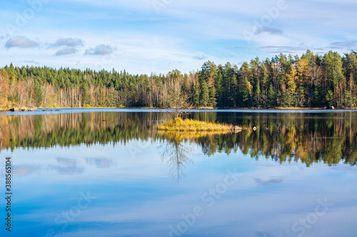 Autumn view of Liesjarvi National Park and Lake, Tammela, Finland photo