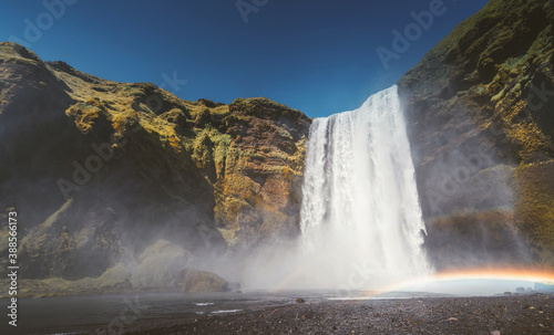 Skogarfoss waterfall and summer sunny day  Iceland