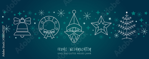 Weihnachtskgruss Deko grün - Weihnachtsmann, Weihnachtsbaum Kranz, Stern und Glocke