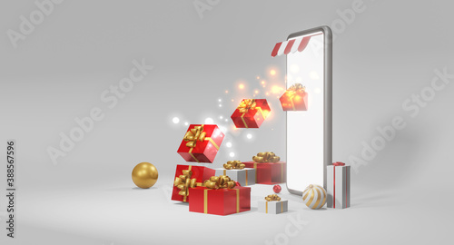 Smartphone with gifts. Christmas gift giving concept,3d rendering © fgnopporn