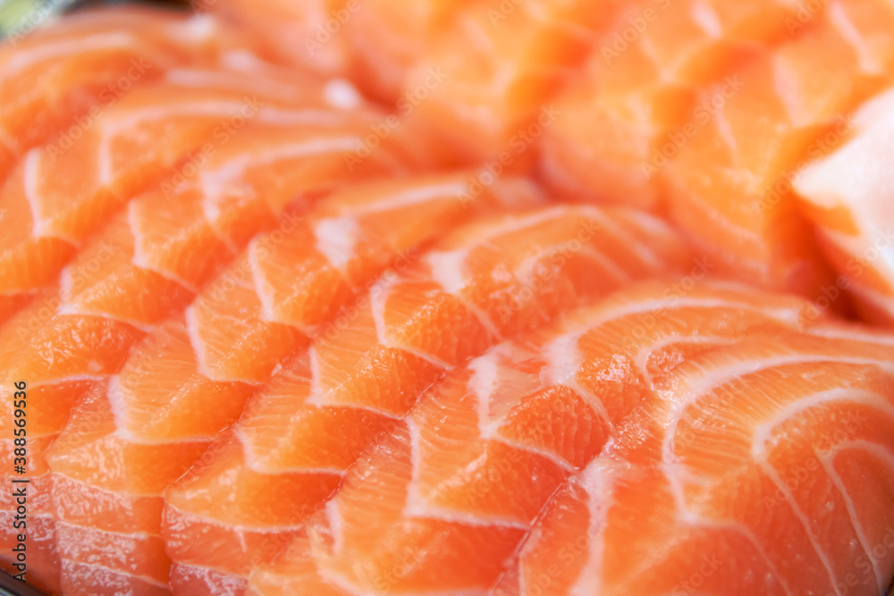 Close up fresh salmon and toro sashimi; texture and background.
