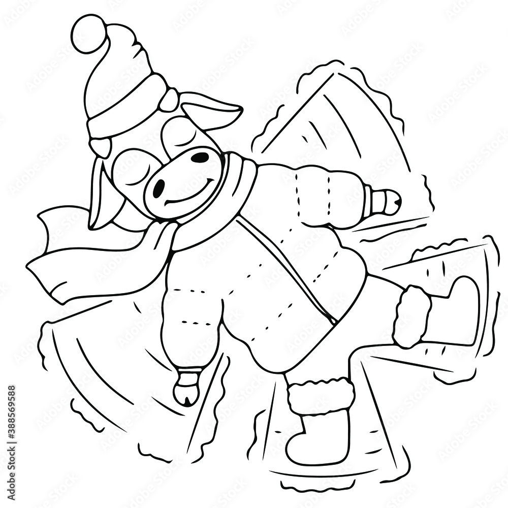 cute bull drawn in cartoon style. Animal symbol of 2021. Collection of new year vector bulls to create a design. Funny Christmas bull. coloring antistress cute bull drawn in cartoon style. Animal symbol of 2021. Collection of new year vector bulls to create a design. Funny Christmas bull. coloring antistress