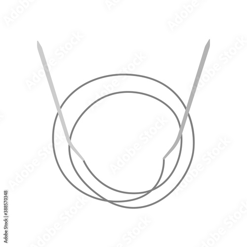 Vintage twisted knitting needles color gray isolated on white background. Tool for knitting from metal and plastic.