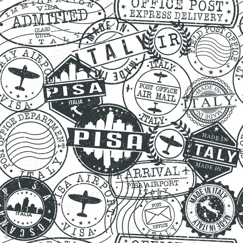 Pisa Italy Stamps Background. City Stamp Vector Art. Postal Passport Travel. Design Set Pattern.