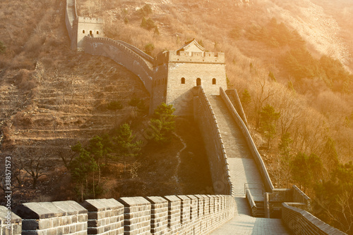 The Great Wall of China At Sunset. Longest Man-Made Structure in the World photo