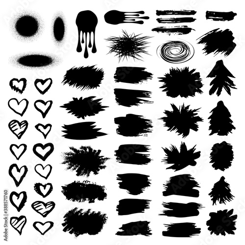 Set of black paint  ink brush strokes  brushes  lines. Dirty artistic design elements  boxes  frames for text. Vector illustration..