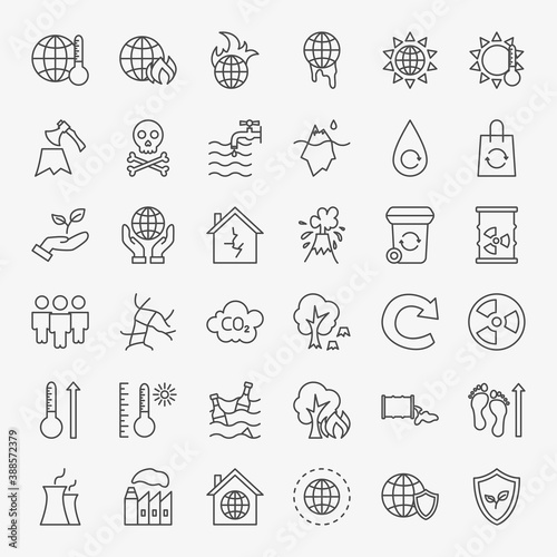 Climate Change Line Icons Set