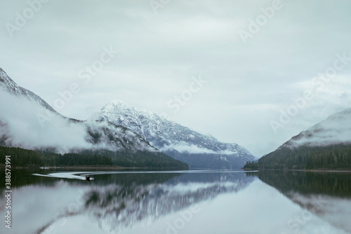 Boat in lake in winter.