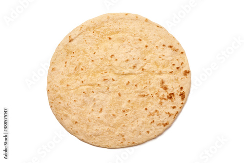Wheat flour tortilla, isolated on white background
