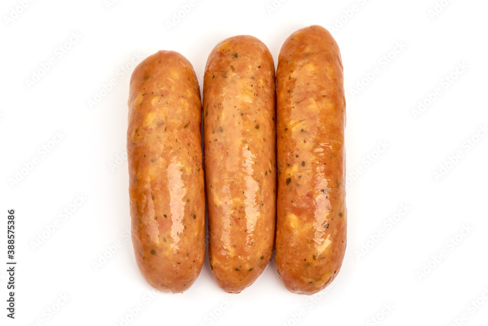 German bratwurst sausages, isolated on white background German bratwurst sausages, isolated on white background